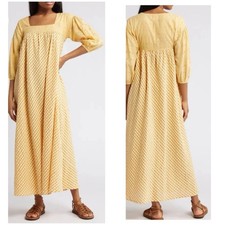 ASOS Design Size 10 Yellow Gingham Open Back 3/4 Sleeve Maxi Dress Cottagecore