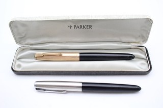 Vintage Parker 51 Fountain Pens Writing 14ct Gold Nibs Inc Gold Plate Cap x2