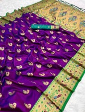 Paithani Seide Saree mit Kontrast Pallu Schwer Zari Braut Hochzeit Partykleidung
