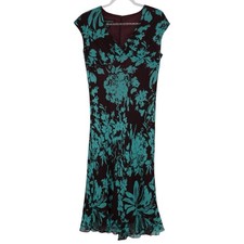 Vintage Y2K 100% Silk Brown Teal V Neck Maxi Slip Dress Jones NY Fairy Grunge 14