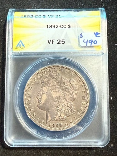 1892 CC MORGAN DOLLAR ANACS VF 25 892