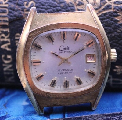 LIMIT INTERNATIONAL 17j SWISS MEN'S WRIST WATCH FE 140 1B RUNS TV SET CASE (BR)