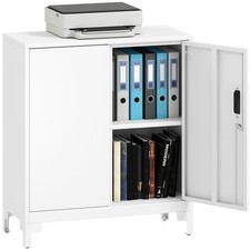 HOMCOM Lockable Metal Filing Cabinet, 2-Tier Storage Cupboard, White