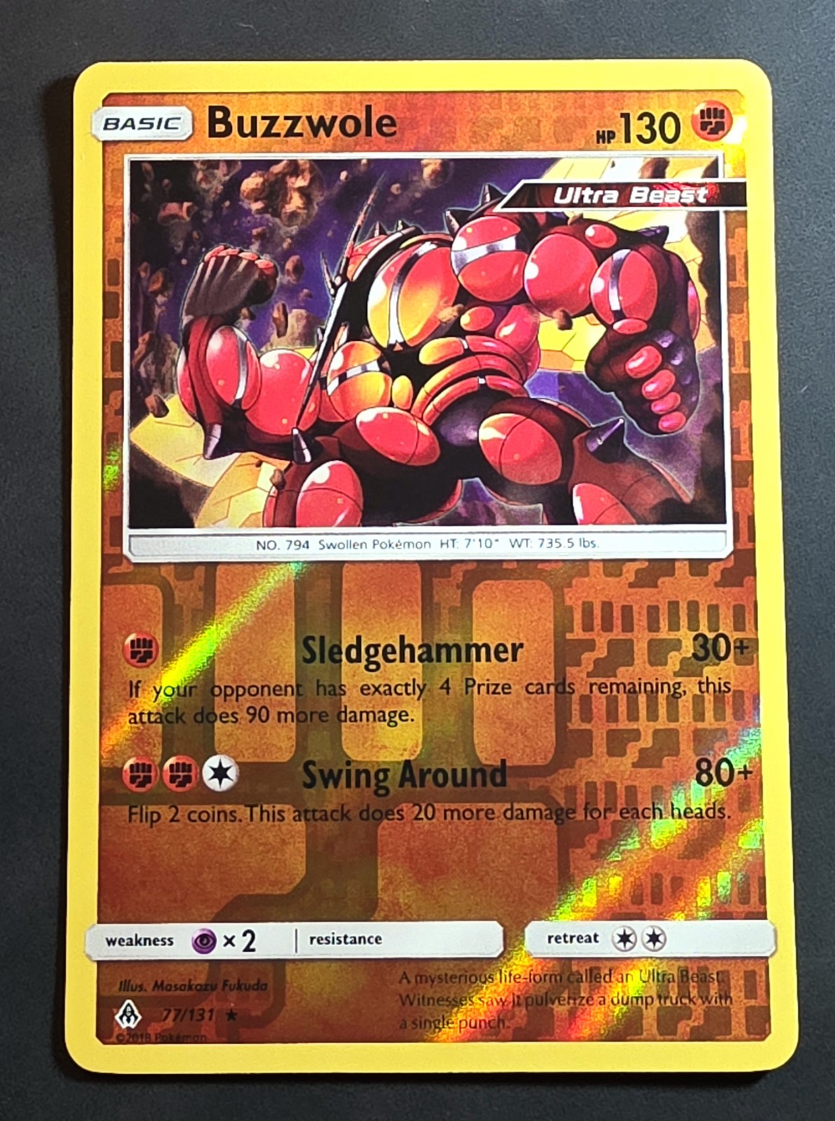 Pokémon Buzzwole 77/131 Holo Card - Sun & Moon Forbidden Light - TCG English