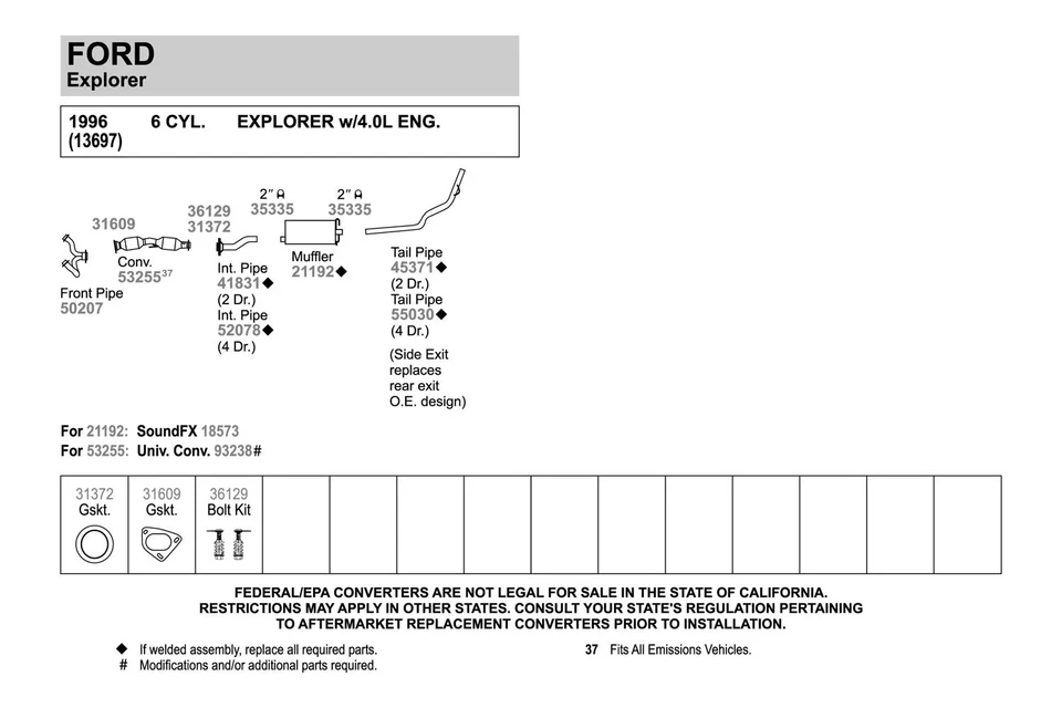 For Ford Explorer 1995-2000 Walker 55030 Aluminized Steel Exhaust Tailpipe Foto 4 de 4