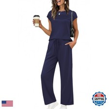 Ekouaer Women's Two Piece Cap Sleeve Lounge Sets Summer Soft Casual