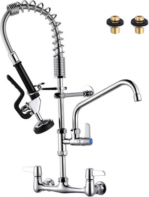 Commercial Kitchen Faucet Wall Mount with Pre-Rinse Sprayer -  Industrial Restau