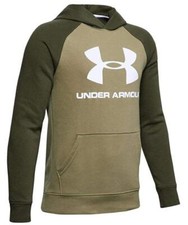 Under Armour Rival Logo Pullover Hoodie Outpost Green Boys Youth Small New