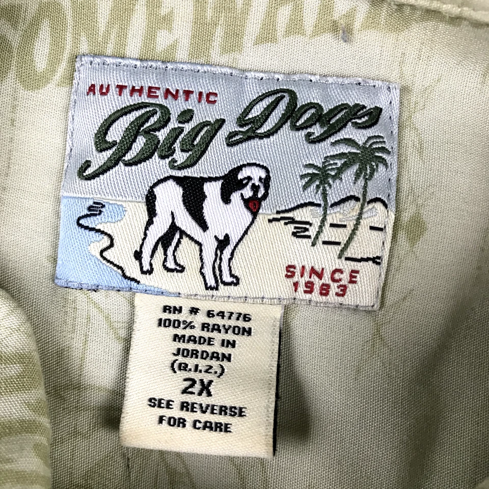 Camisa masculina Big Dogs 2XL verde manga curta botão para cima leve Havaí - Imagem 2 de 4