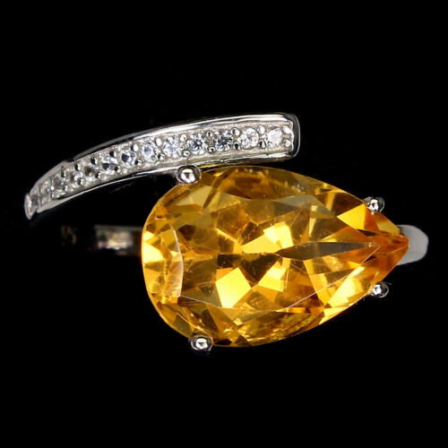 Unheated Pear Citrine 12x8mm Simulated Cz 925 Sterling Silver Ring Size 9 - Picture 1 of 10