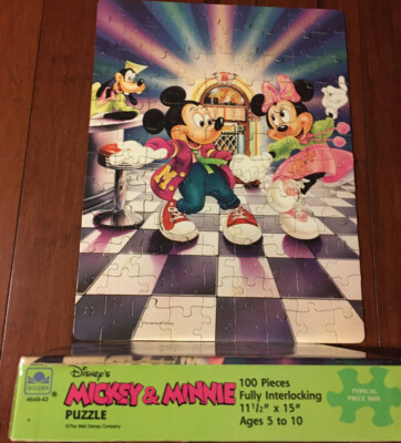 Vintage Disney Mickey & Minnie Mouse 100 Piece Puzzle Complete