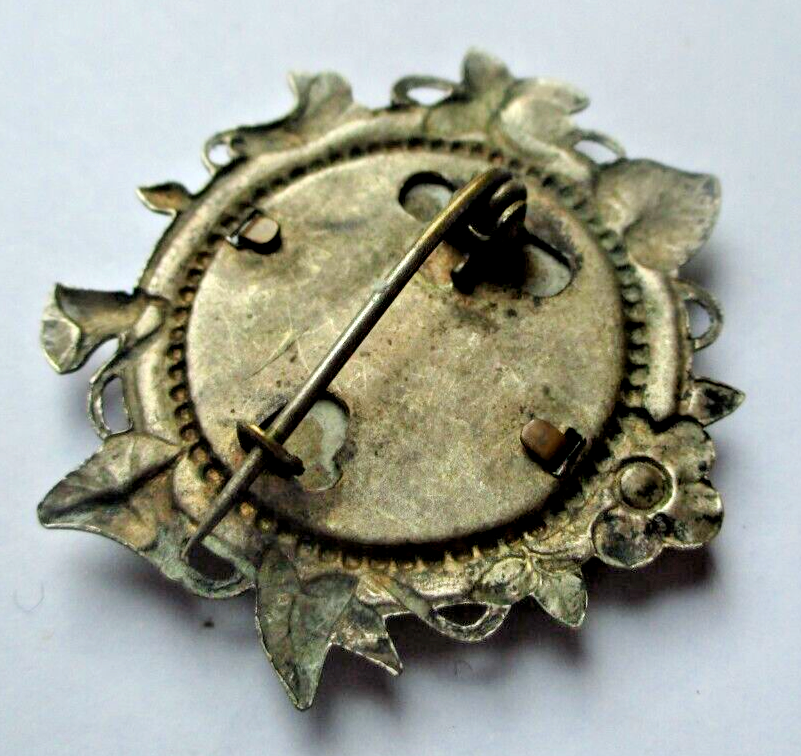 Broche Ancienne Argentée Avec Porte-photo - Bijou Vintage Rare - État « Dans Son Jus »