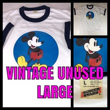 VTG 70s 80s Mickey Mouse Disney Land World Club cartoon UNUSED RINGER t-shirt LG