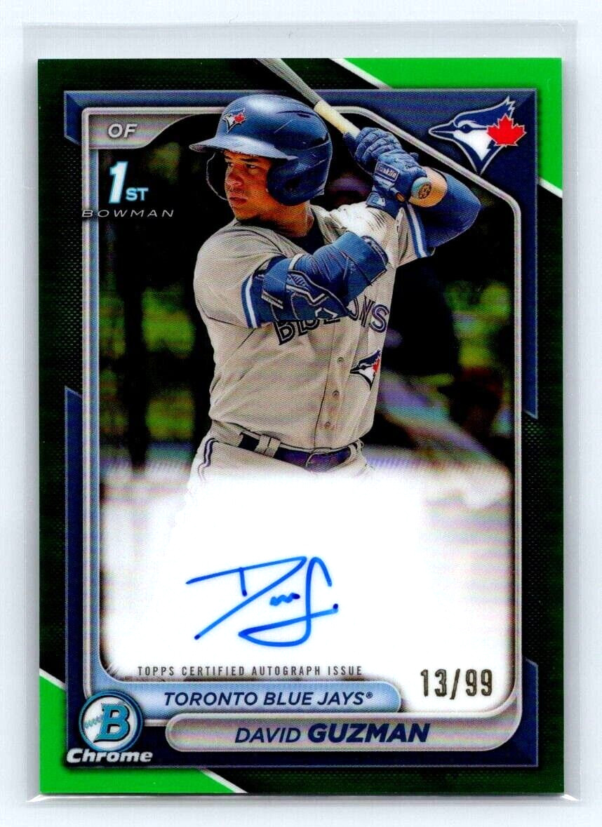 DAVID GUZMAN 2024 BOWMAN CHROME 1st GREEN REFRACTOR ROOKIE AUTO /99 BLUE JAYS