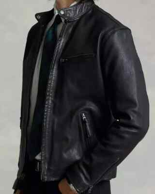 Men's Fashion model  Styleish Cafe Racer Biker Jacket Sheep Leather Black