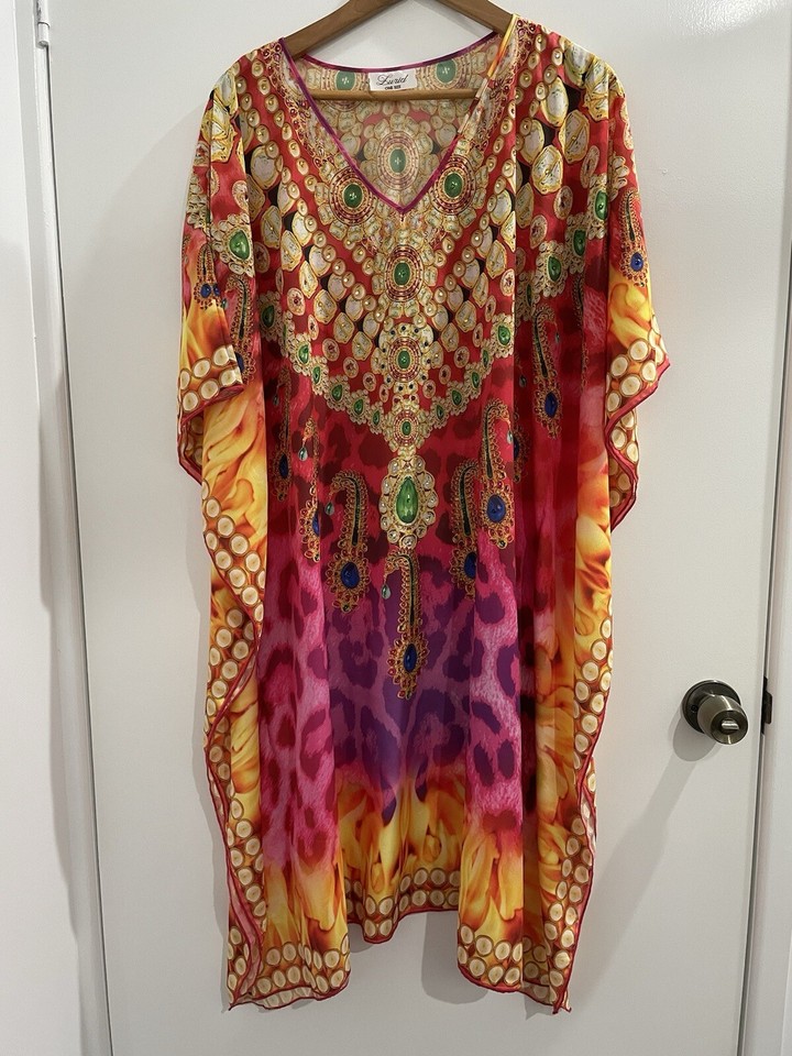 Lurid Kaftan Dress One Size Relaxed Beaded Embellish (D1)