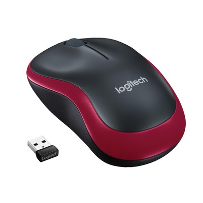 LOGITECH M185 Maus, Schwarz/Rot