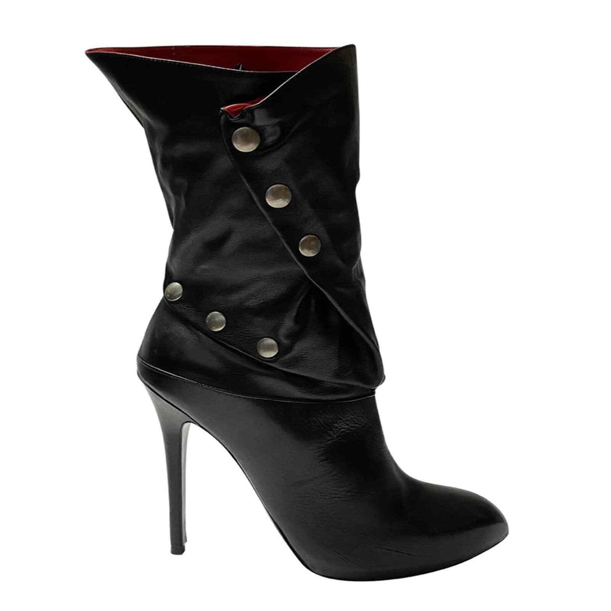 ALEXANDER MCQUEEN STUDDED PIRATE HIGH HEEL BOOTS IN BLACK LEATHER sz 38