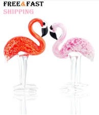QFkris Qf Handmade Glass Flamingos Love Token Art Glass Blown Animal