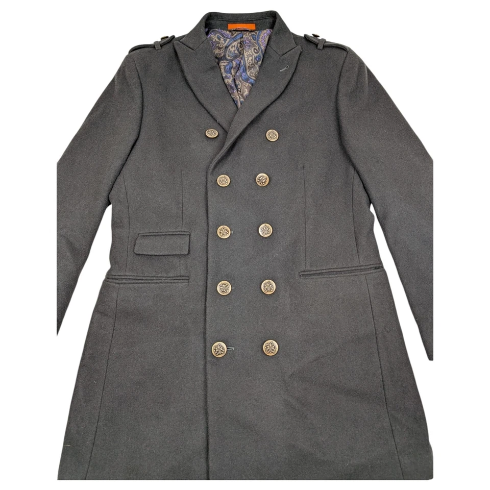 Tallia Men’s Olive Green Wool Pea Coat Size Medium - Image 2 of 4