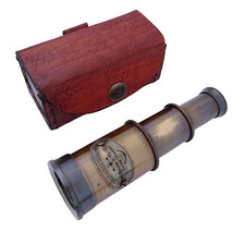 Vintage Nautical Victorian Marine Brass Telescope with Leather Case