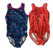 Lot 2 GK ELITE Gymnastics Leotard Orange Velvet Blue Heart Foil Girl s L Dance