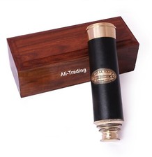 Nautical Replica Brass  Leather Marine Royal navy Telescope with Wooden Box
