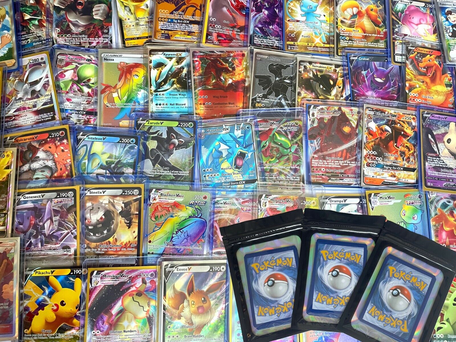 POKEMON 50 CARD LOT: ULTRA RARE (EX/GX/V/VMAX/ART/RR) GUARANTEED+HOLO/RHOLO/OLD