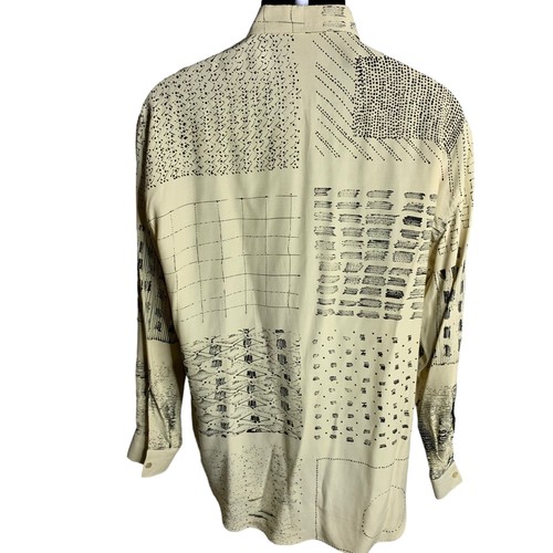 Vintage Argento Fashion Button Up Shirt L Beige Abstract Long Sleeve Italian - Picture 4 of 6