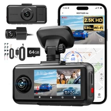 REDTIGER 3 Channel Dash Cam 4K/2.5K 1080P 5.8GHz WiFi Touch Screen Hardware kit