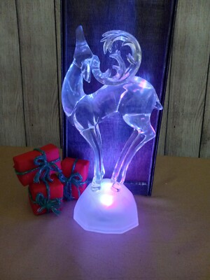 VTG MCM Style Lg Multi-Color Changing, Lighted Christmas Deer Lamp Crystal Look