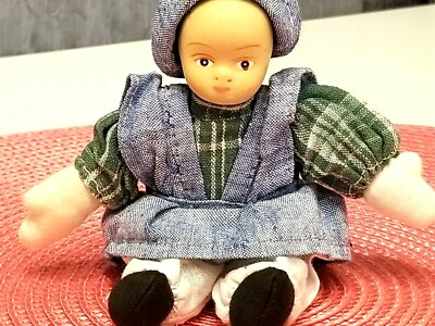 Vintage Small Handmade Doll Rag Body Porcelain Head EUC