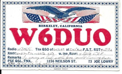 QSL 1940 Berkeley CA     radio card