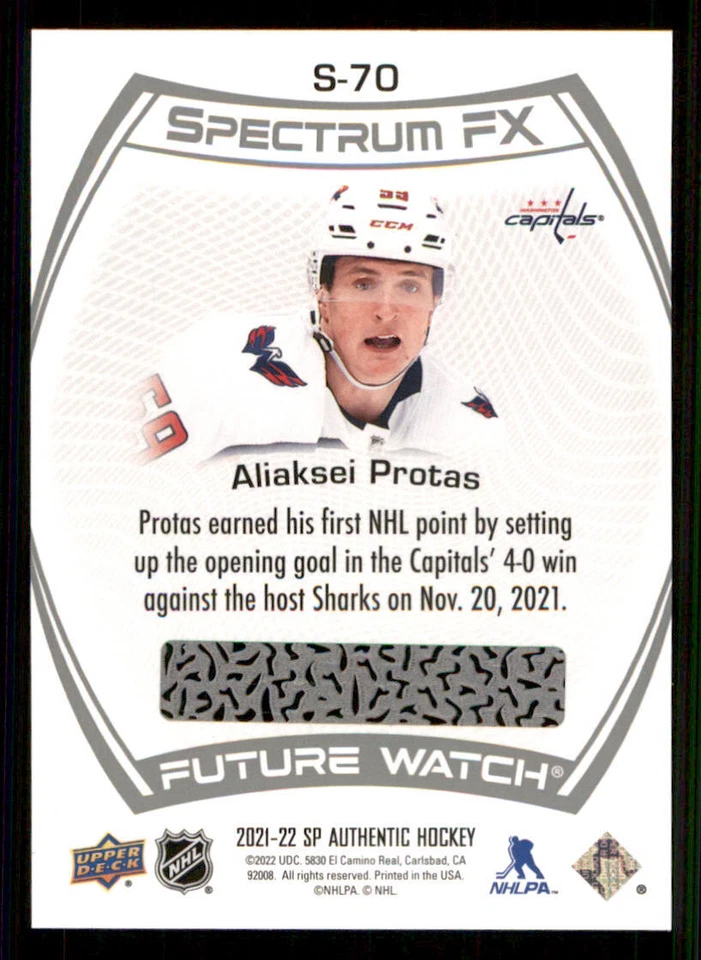 2021-22 SP Authentic Spectrum FX #S70 Aliaksei Protas FW - Image 2 of 2