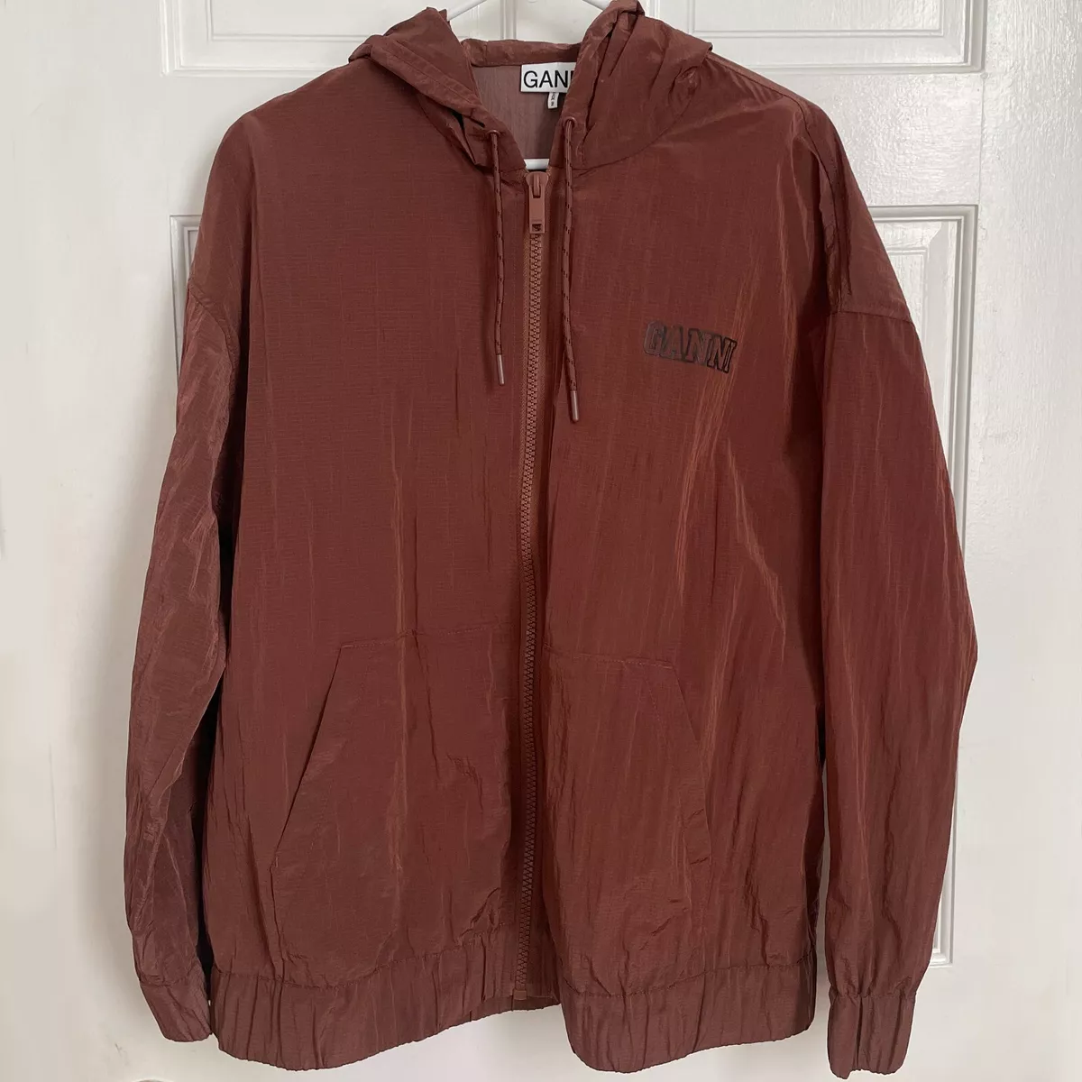 GANNI Jacket Conscious Logo Print Zip Fastening Light Tech