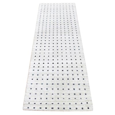 2'7''x8'1'' Ivory Pure Silk with Wool Hand Knotted Modern Runner Rug R80154