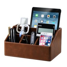Leather Desk Organizer Multifunctional Storage Box w/ 5 Compartments for Office