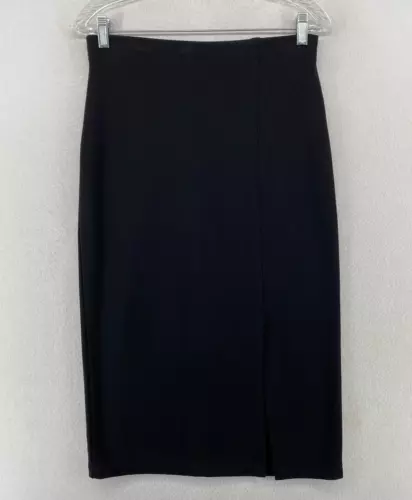 TWEEDS Skirt M Stretch Rayon Ponte Pencil Straight Midi Elastic Waist Black USA