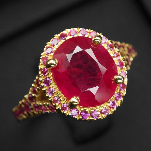 Alluring Blood Red Ruby 3.50Ct 925 Sterling Silver 24K Gold Vermeil Rings Size 7 - Picture 2 of 8