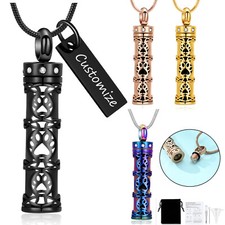 Pet Paw Print Urn Necklaces for Ashes Pet Cylinder Cremation Ashes Urn Pendant