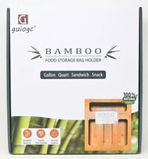 GUIOGC Bamboo Food Storage Bag Organizer Holder Dispenser Ziplock 11.8 x 13 x 3"