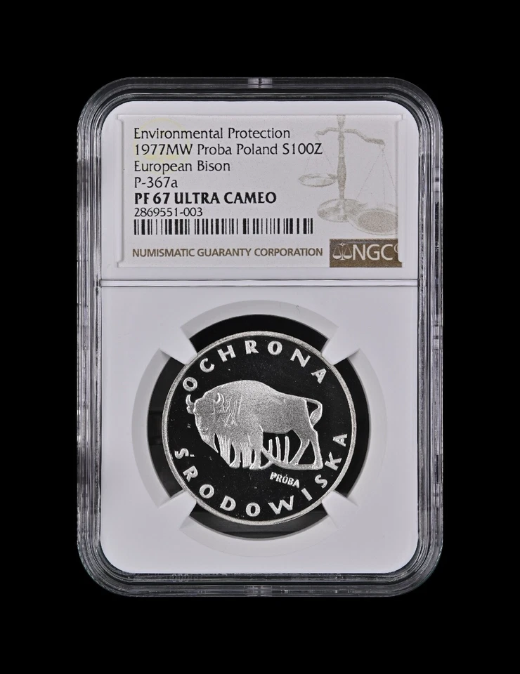 POLONIA. 1977, 100 Zlotych, Plata - NGC PF67 - Bisonte Europeo, RARO PROBADO Foto 2 de 4