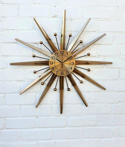 Gold Atomic Clock Starburst Wall Clock George Nelson Style Handmade 70s Sunburst - Afbeelding 1 van 10