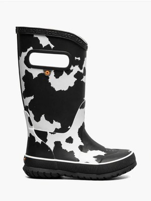 RARE Bogs Cow Print Rain Boots Kids Size 1 Black White Waterproof Rubber Boots