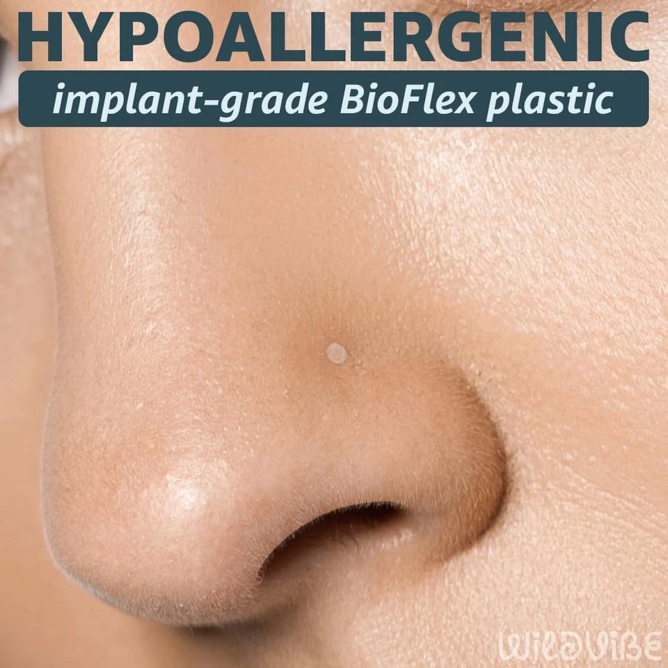 Tachuelas de nariz transparentes 18G para trabajo - Anillos de nariz transparentes en forma de L retenedores de perforación - Bi Foto 3 de 4