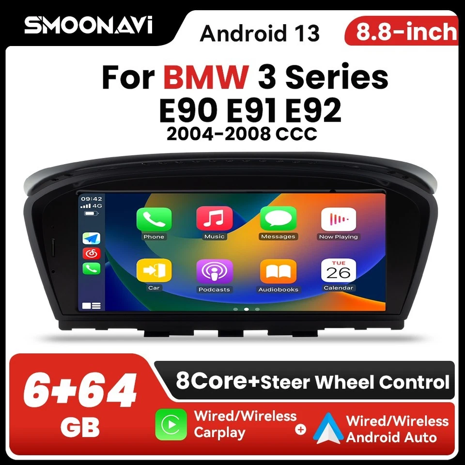 8.8" Android 14 6+64GB GPS Autoradio Für BMW E90 E91 E92 E60 E61 E63 E64 Carplay - Bild 2 von 4