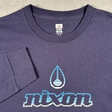Vtg NIXON Watches Long Sleeve Y2K Graphic Print Navy T Shirt Size XL Made In USA