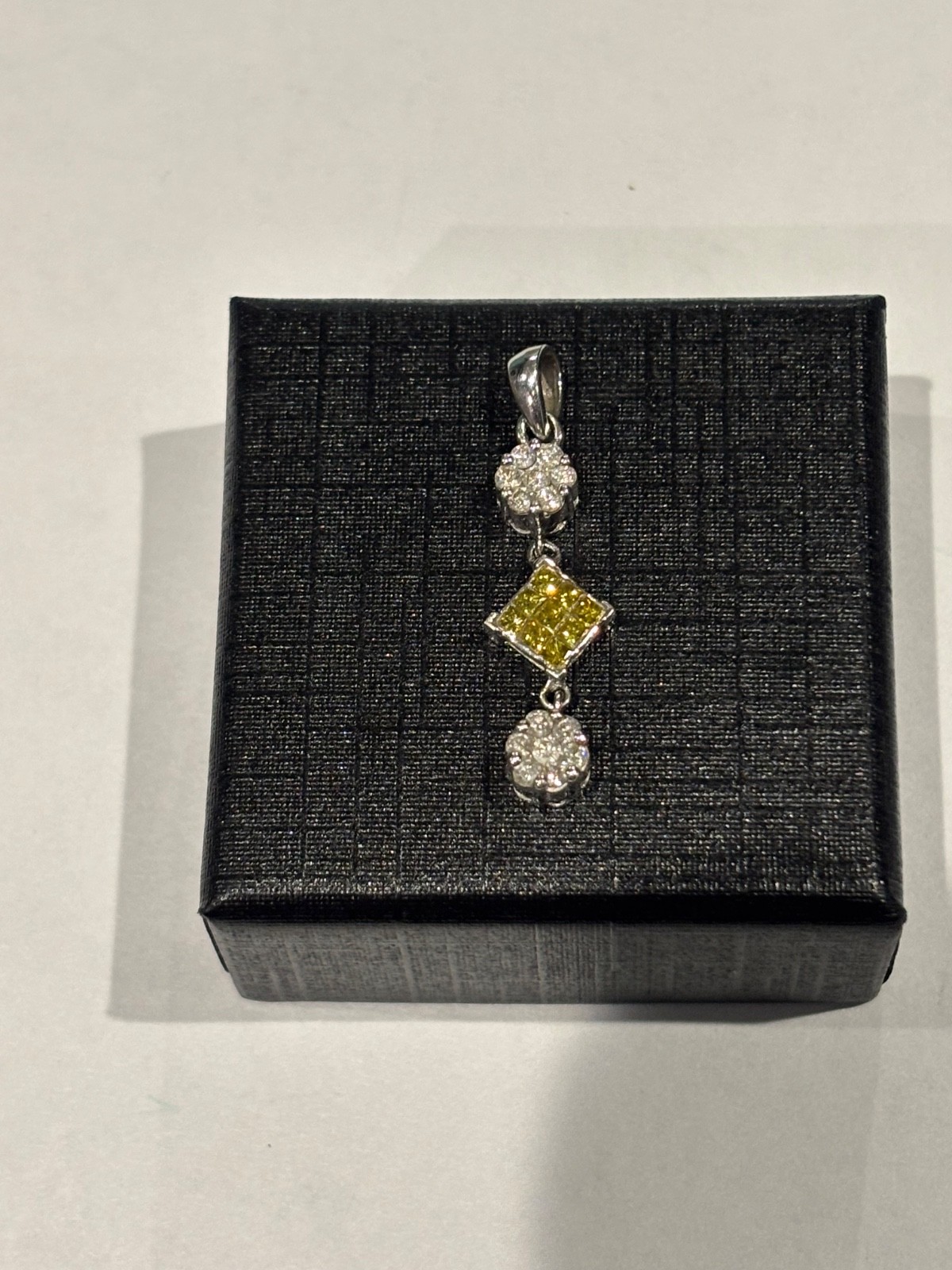 Solid 14kt White Gold Diamond Dangle Pendant Char… - image 1