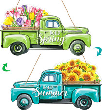 Reversible Hello Spring Sign and Sunflower Summer Wreath for Front Door Decor Fa
