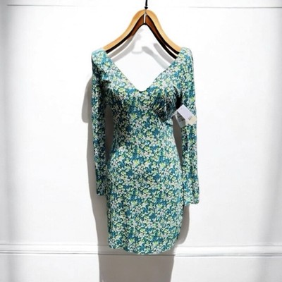  NEW Nordstrom BP Green Moss Hannah Kate Long Sleeve Print Knit Dress Size S.